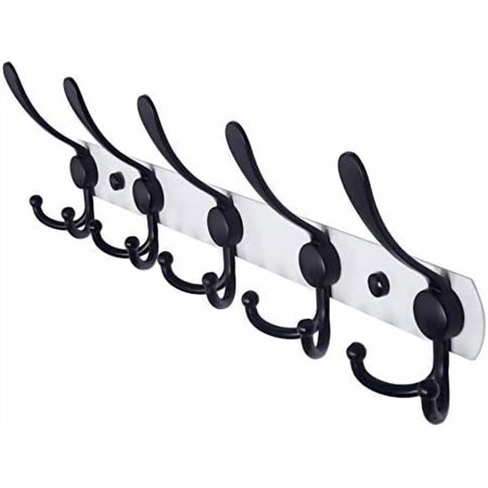 Wall Mounted Coat Rack - 5 Tri Hooks Heavy Duty Stainless Steel Metal Coat Hook Rail for Coat Hat Towel Purse Robes Mudroom Bathroom Entryway White & Black