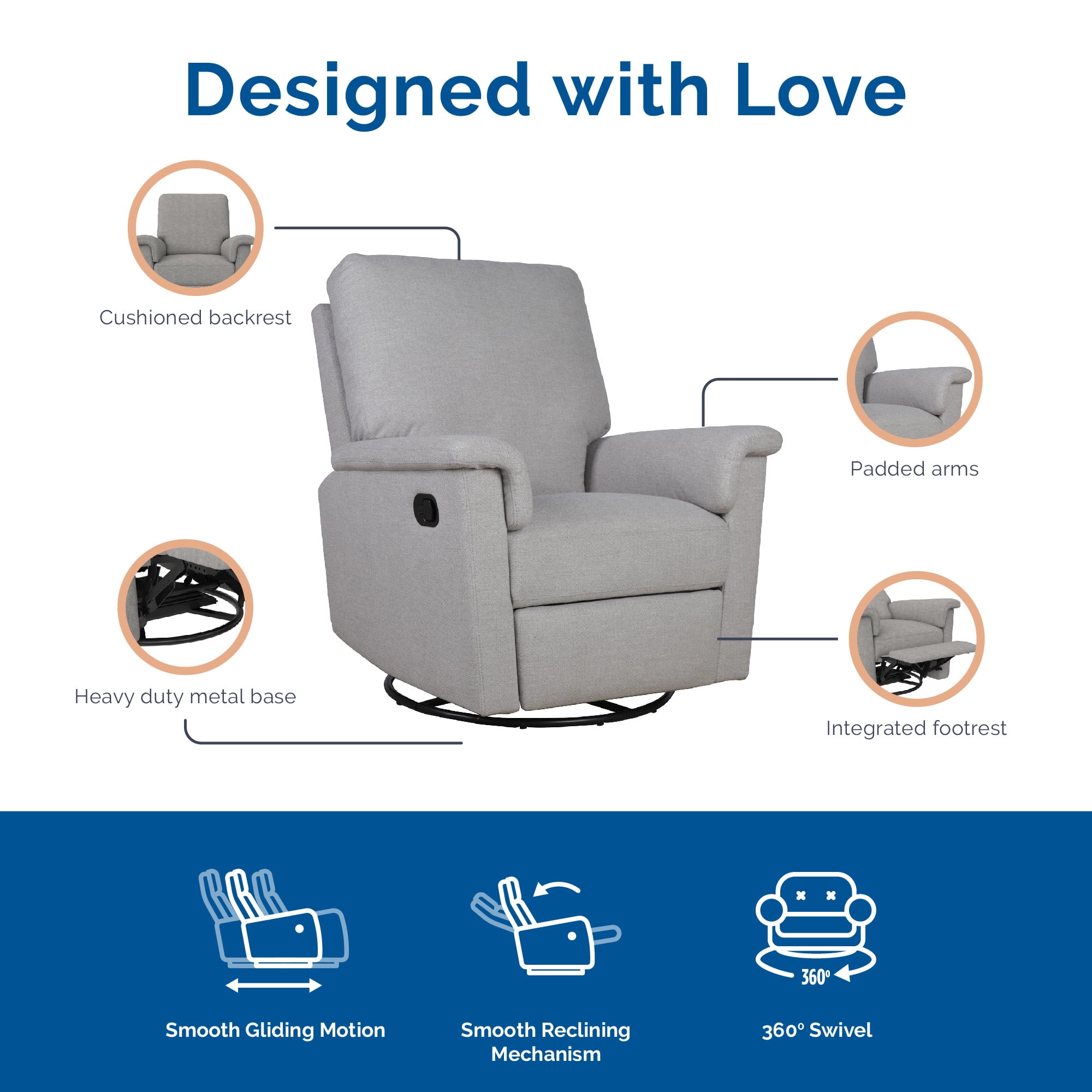 Baby Relax Terrin 3-in-1 Gliding Swivel Nursery Recliner