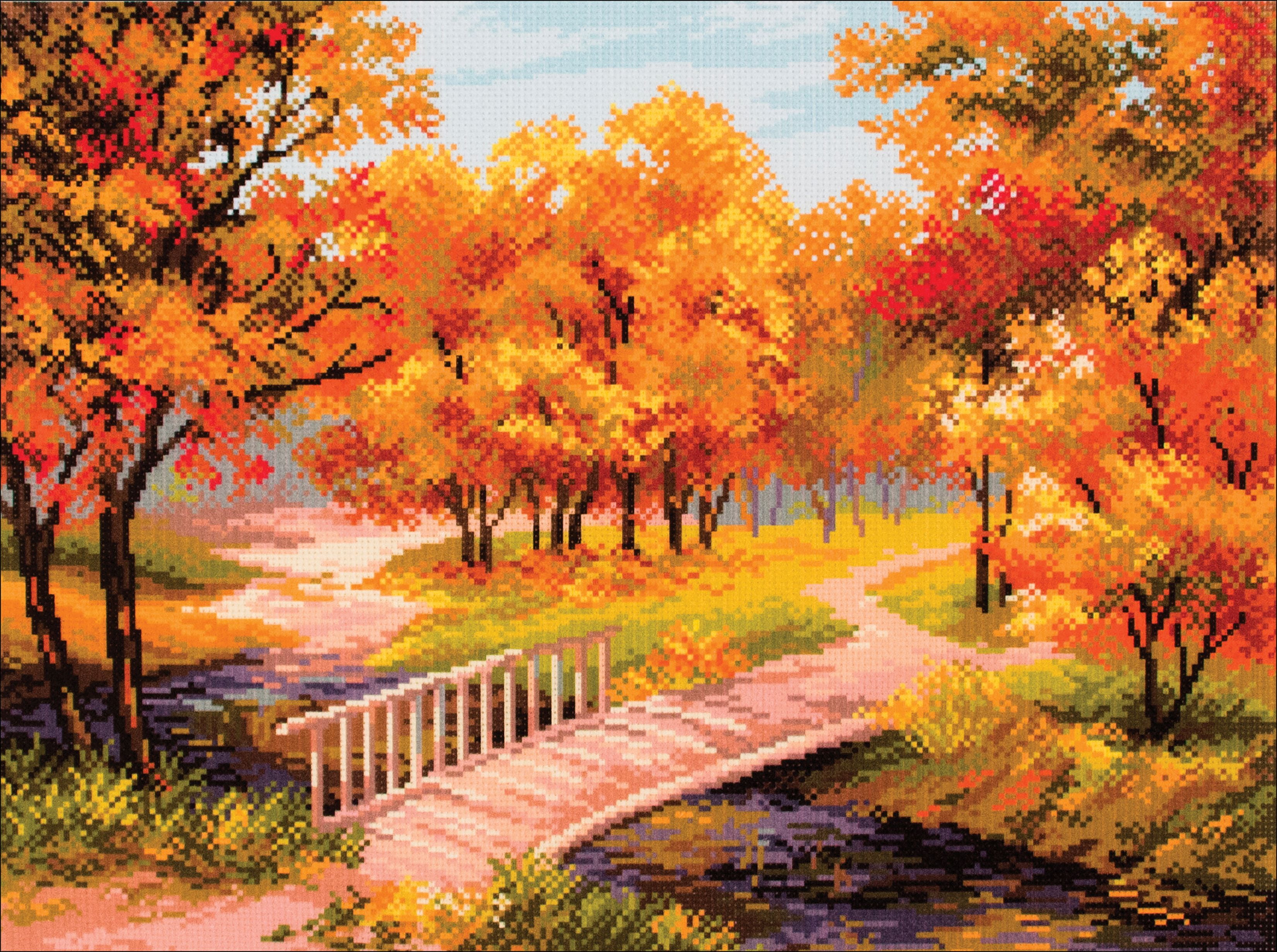 Collection D'Art Stamped Cross Stitch Kit 37X49cm-Autumn Landscape - Walmart.com
