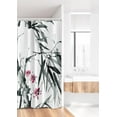 thumbnail image 2 of Japanese Stall Shower Curtain, Natural Bamboo Stems Cherry Blossom Japanese Inspired Folk Print, Fabric Bathroom Decor Set with Hooks, 36" W x 72" L, Dark Green Fuchsia, 2 of 3