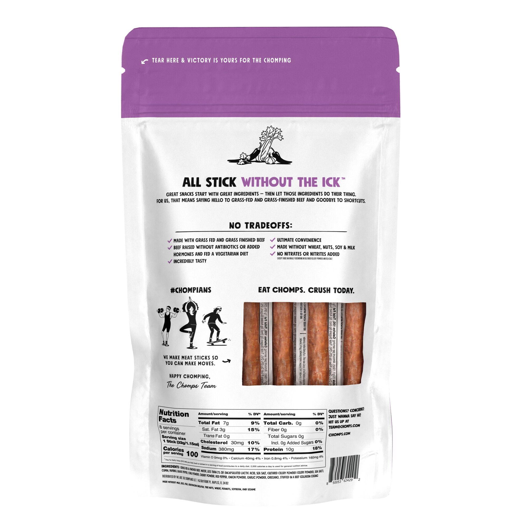 Chomps Grass-Fed And Finished Taco Beef Meat Sticks (8 Count)