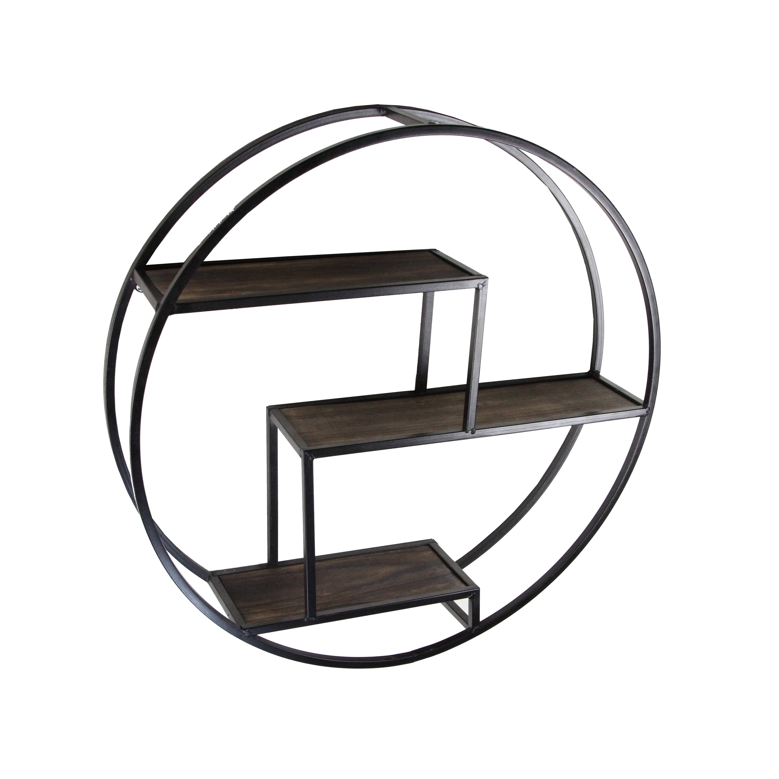 Admired By Nature 23 Inches Round wall-mounted Iron hanging storage floating shelves, Black