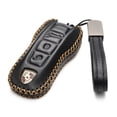 thumbnail image 2 of Vitodeco Genuine Leather Smart Key Fob Case Cover Protector with Leather Key Strap Compatible for 2020 - 2025 Porsche Cayenne, Macan, Panamera, 718, 911 (3-Button, Black), 2 of 6
