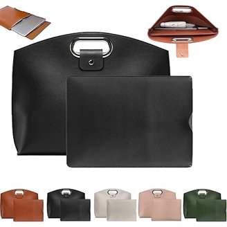 Heofonm Set 2 Pezzi – Borsa Laptop E Sleeve In Pelle Impermeabile, 14-16 Pollici, Donna