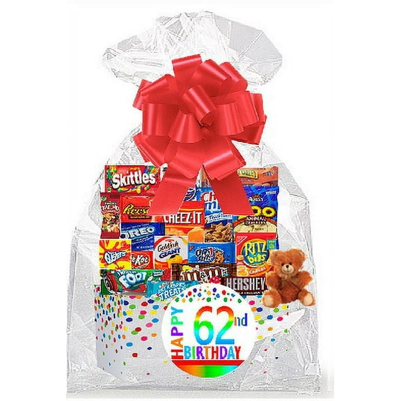 CakeSupplyShop Item#062BSG Happy 62nd Birthday Rainbow Thinking Of You Cookies, Candy & More Care Package Snack Gift Box Bundle Set - Ships FAST!