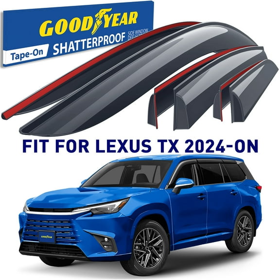 Goodyear Shatterproof Window Deflectors for Lexus TX 2024-2026, Tape-on Rain Guards, Window Visors, Vent Deflector Visor, Car Accessories, 6 pcs. - GY008816