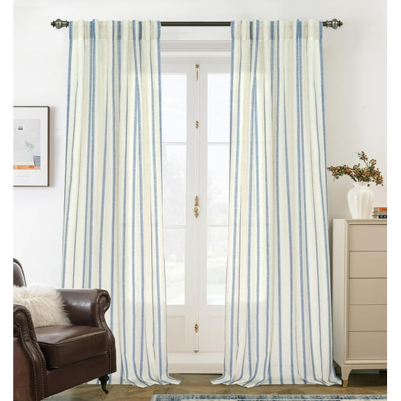 DriftAway Farmhouse Vertical Striped Linen Blend Textured Light Filtering Semi Sheer Rod Pocket Back Tab Curtains for Living Room Bedroom 102 Inches Long Drapes Grommet 2 Panels