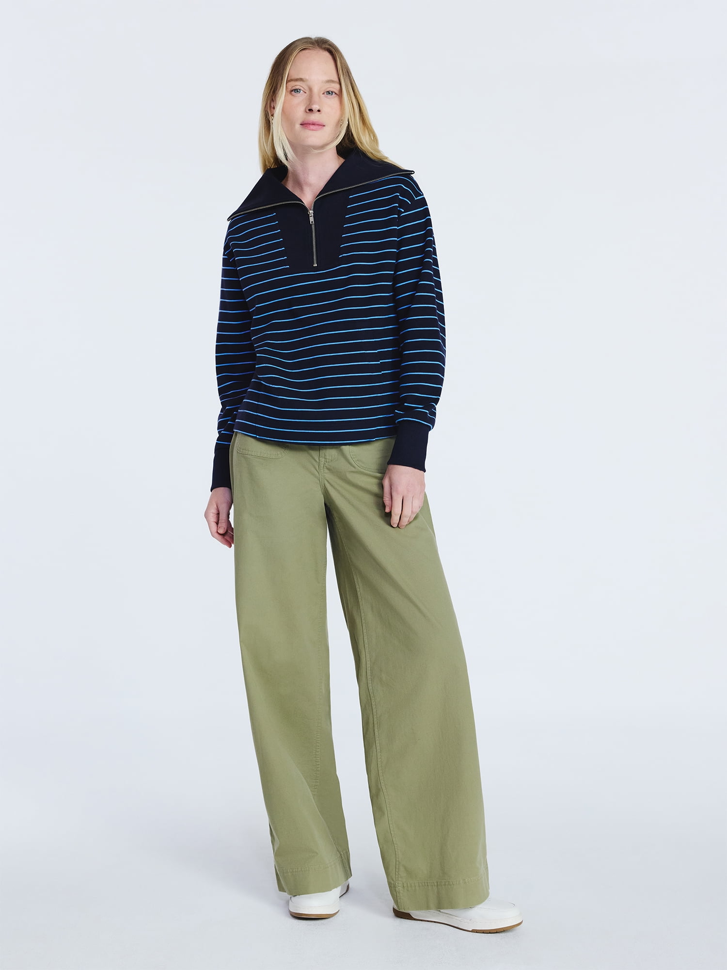 Free Assembly Women's and Women's Plus Sailor Collar Sweatshirt with Long Sleeves, Sizes XS-4X
