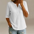 thumbnail image 2 of JIAYUE Women's T Shirt Fashion Classic Knit Casual Solid Color Three Quarter Length Sleeve Tunic Shirts Comfort Crew Neck Button Down Tees Loose Female Versatile Daily Loose Fit Tops, 2 of 5