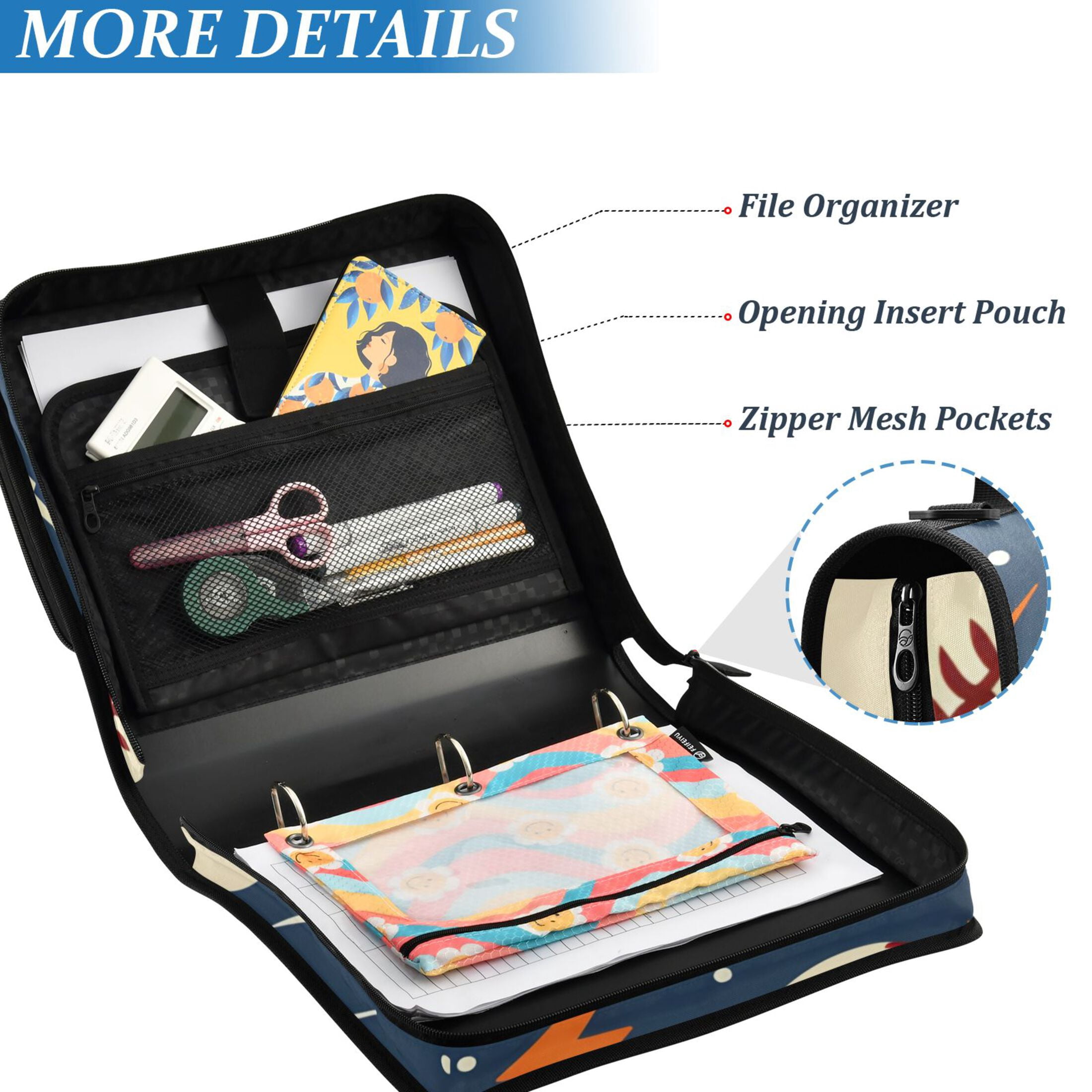 ALAZA Zipper Binder Baseballs with Lightning 3 Ring Trapper Keeper File Folder Organizer Bag