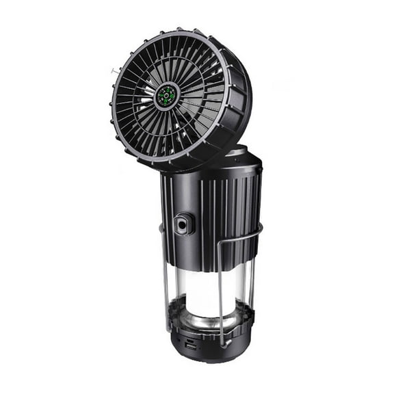 HOARBOEG 6 In 1 Rechargeable LED Camping Lantern with Fan - Portable Solar/USB/Battery Powered Outdoor Light, 13.8*8.1*5.1in ABS Multifunctional Hanging Lantern for Indoor & Camping