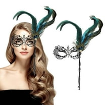 Women Masquerade Mask with Stick, Handheld Carnival Halloween Mardi Gras Mask,Venetian Party Metal Rhinestone Mask