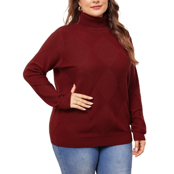 Agnes Orinda Women's Plus Size Pullover Sweaters Lightweight Long Sleeve Turtleneck Novelty Sweater Burgundy 1X