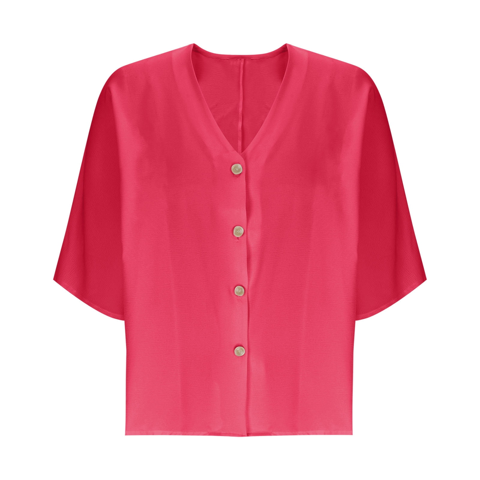 Button-Down Shirts for Women Plus Size L-4X Lightweight 3/4 Sleeve Blouses Tops Womens Casual Solid Color Loose V Neck Beach Cover Ups Tees Top