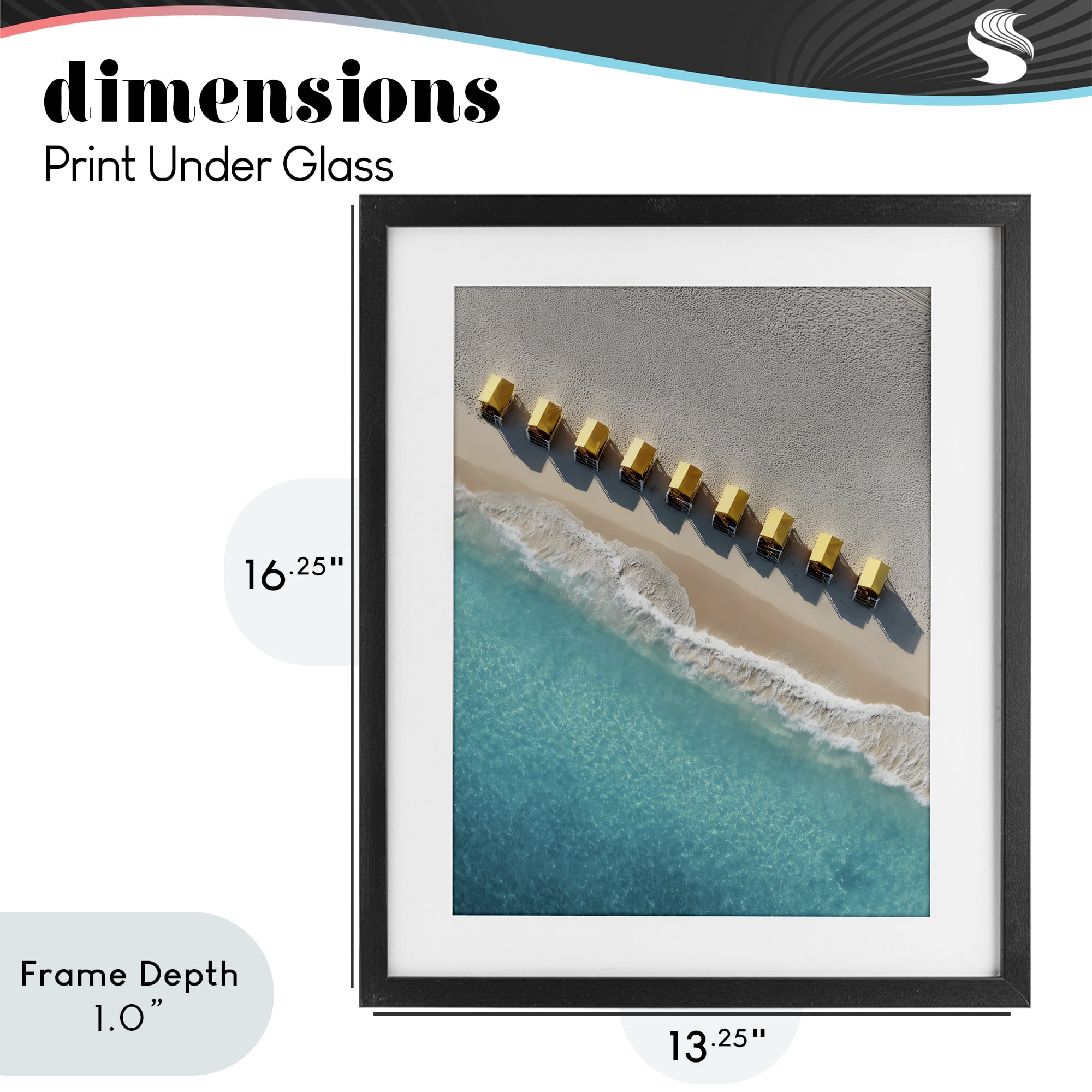 Stupell Industries Yellow Cabanas Along Shore Black Framed Print Under Glass, design by Franklyn Gregory