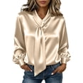 thumbnail image 2 of Zivyakyron Long Sleeve Blouse for Women Tie Neck Casual Fall Satin Loose Tops for Women Plain Elegant Gold 2XL, 2 of 10