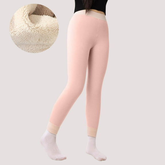 BFHHYA Girls High-Waisted Sherpa Thermal Legging Kids Winter Warm Base Layer Pants Elastic-Waist Comfortable Loungewear Pants for Daily Layering (2-15Y)