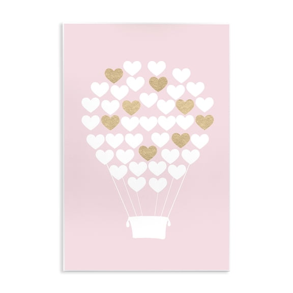 Stupell Industries Contemporary White Gold Pink Heart Hot Air Balloon Wall Plaque Art, 10 x 15, by Daphne Polselli