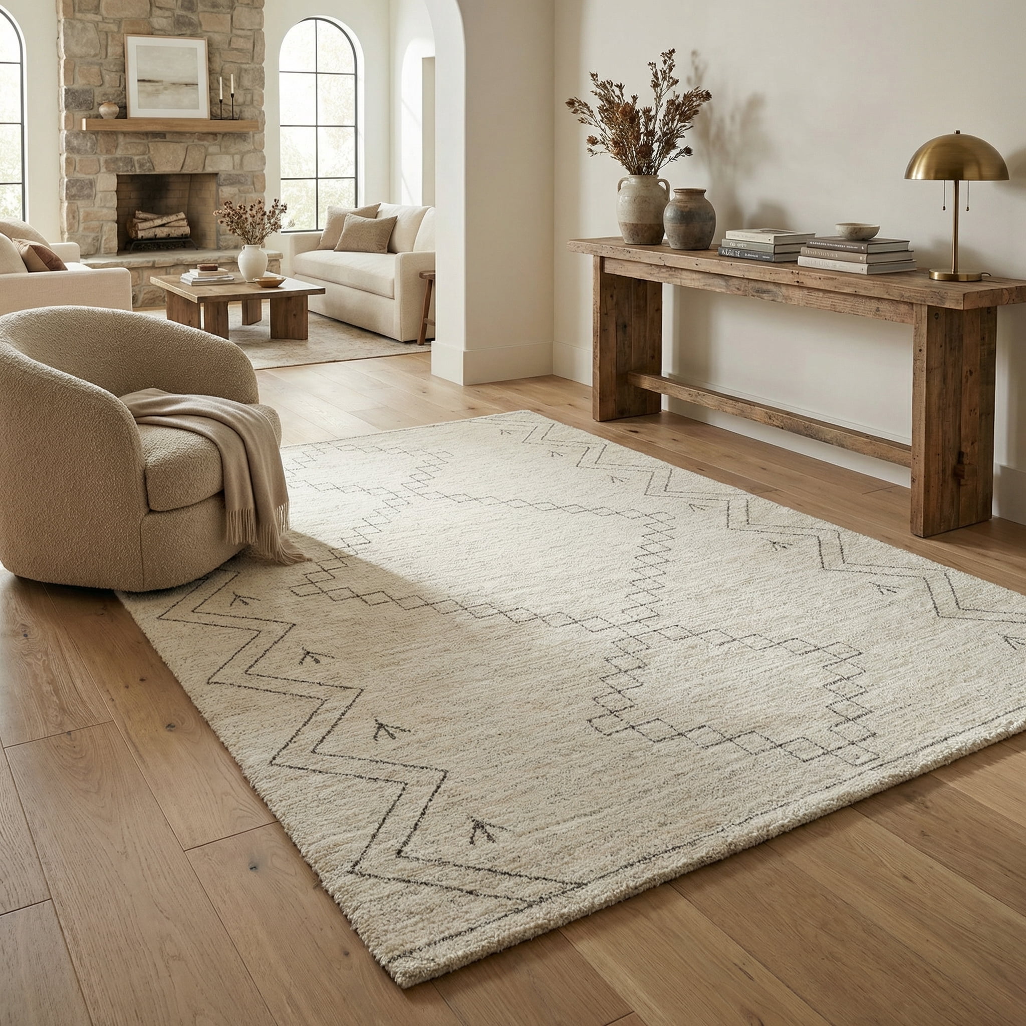 Rug Branch Casa Abstract Indoor Area Rug, Beige Cream, Boho - Living Room, Bedroom, Dining Room, and Kitchen