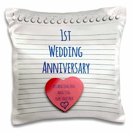 3dRose 1st Wedding Anniversary gift - Paper celebrating 1 year together - first anniversaries - one yr - Pillow Case, 16 by