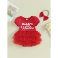thumbnail image 2 of Infant Baby Girls Valentine's Day Outfits Short Sleeve Heart Letter Print Romper Dress with Headband Set, 2 of 8