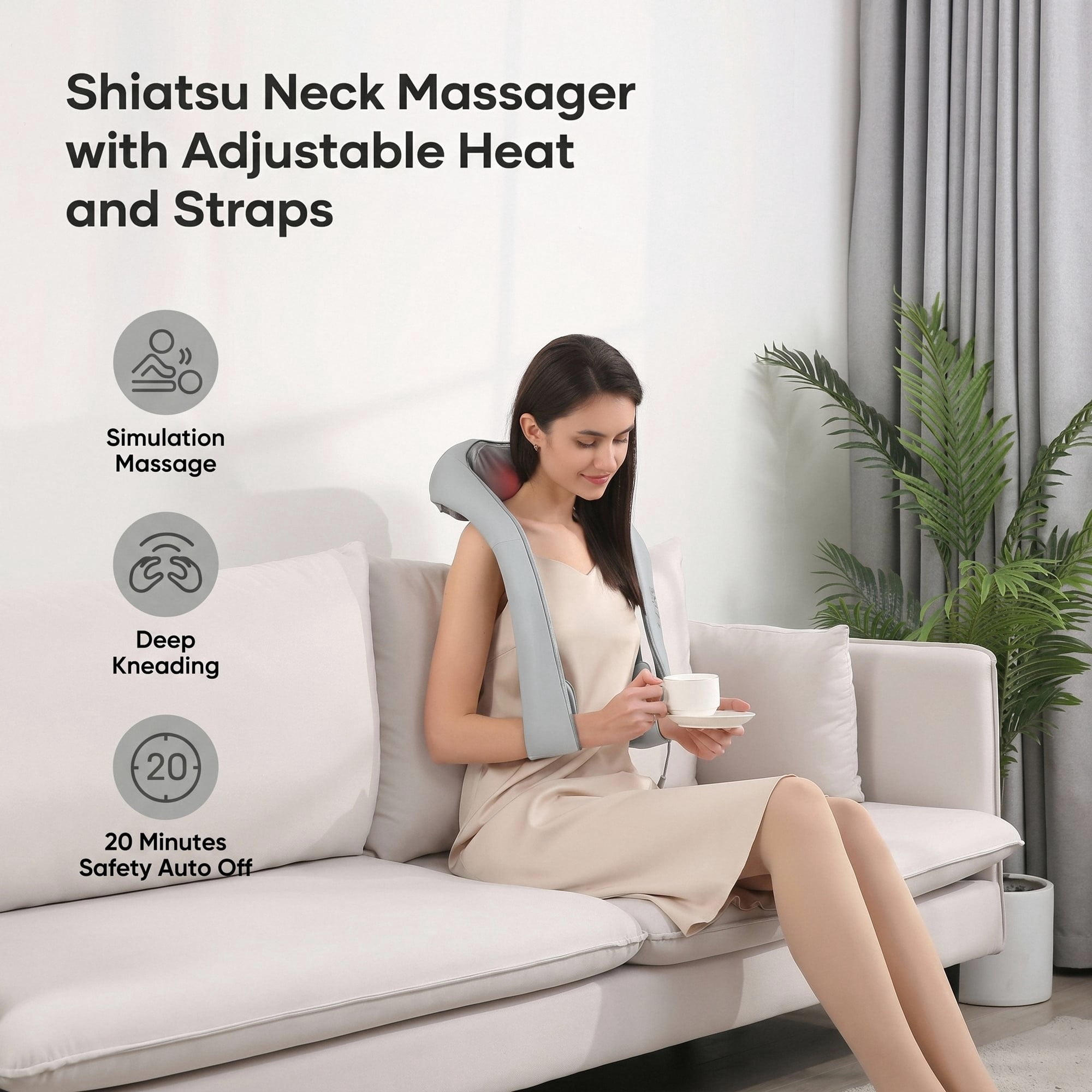 Naipo Neck Massager with Heat, Shiatsu Deep Tissue Kneading for Muscle Pain Relax Relief, Ideal Gift for Men and Women