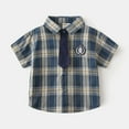 thumbnail image 2 of Emy Dola Little Boys Collared Button Down Shirt With Tie Set Toddler Boy School Uniform Shirt Tops Short Sleeve Plaid Blouse 2-8T, 2 of 11