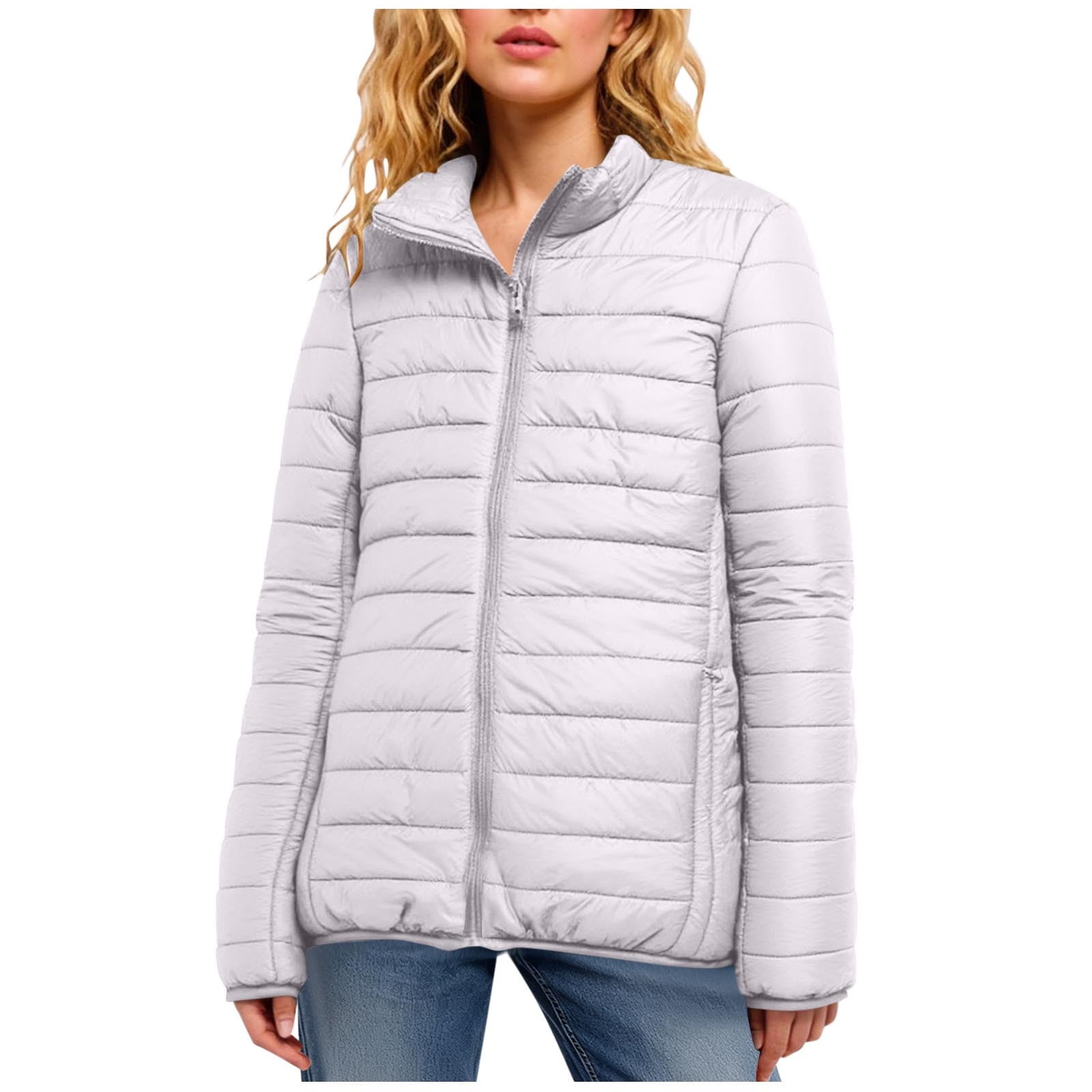 Women's Puffer Jackets Quilted Packable Puffy Coats Lightweight Winter Warm Zip Up Down Jacket Stand Collar