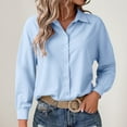 thumbnail image 2 of Fiaer,Long Sleeve Shirts for Women,Womens Button down V Neck Blouses ,Women's Loose Fit Casual Trendy Lapel Collared Tops Blue S, 2 of 5