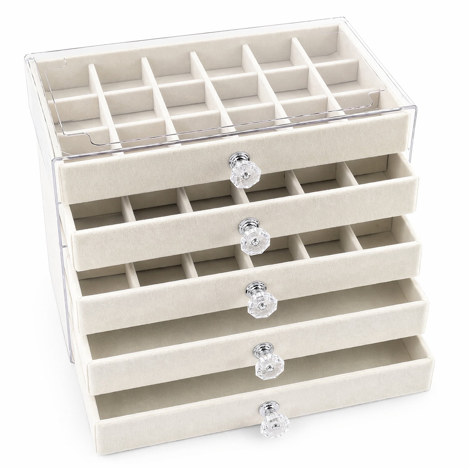 5 Drawer Jewelry Organizer Box, Large Capacity Storage Case with 54 Compartments, Velvet Lined Drawers for Women Girls