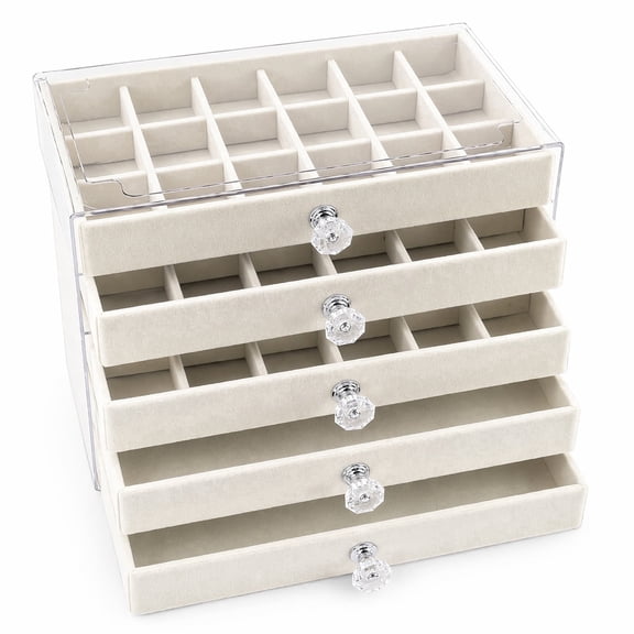 5 Drawer Jewelry Organizer Box, Large Capacity Storage Case with 54 Compartments, Velvet Lined Drawers for Women Girls