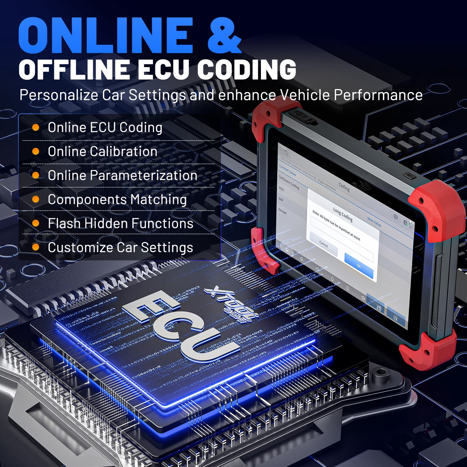 XTOOL D7 BT V2.0 Bi-Directional Scan Tool, Full System OBD2 Scanner Bluetooth with ECU Cod-ing, FCA, 36+ Services, 3-Year Free Update