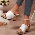 thumbnail image 6 of Dakaela Women's Platform Wedge Sandals Comfortable Open Toe Cork Wdges Slides Leather Dressy Casual Summer Beach Shoes White Size 7, 6 of 9