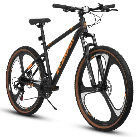 POVANLI 27.5 inch Mountain Bike for Men and Women, 21 Speed Road Bicycle with Dual Disc Brakes & Suspension, High Carbon Steel Frame Front Fork Bicycles, Black&Orange(Gift)