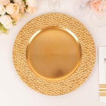Efavormart 6 Pack Metallic Gold Plastic Charger Plates With Hammered Rim, 13" Round Decorative Serving Plates