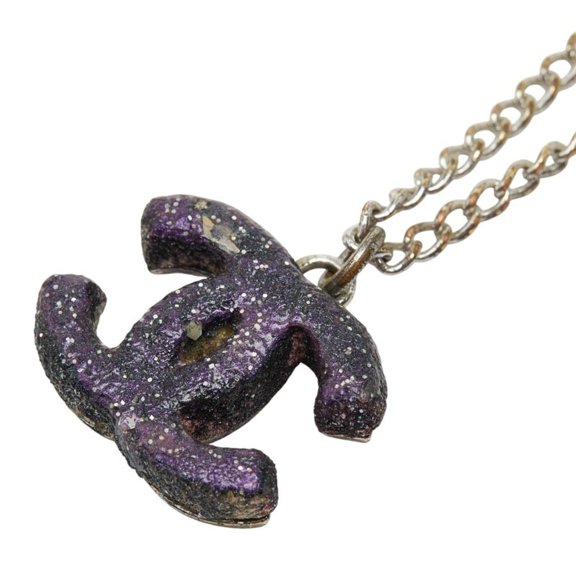 Pre-Owned Chanel Coco Mark Necklace in Silver and Purple Metal for Women