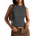 thumbnail image 4 of Tank Tops for Women Summer Boat Neck Sleeveless Casual Basic Ribbed Slim Fitted Shirts Black L, 4 of 10