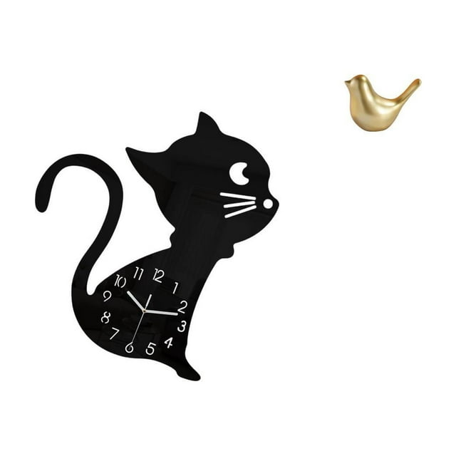 Reloj De Pared Moderno De Acrílico Con Forma De Gato Y Pájaro Dorado, Estatua De Animal, Escultura Para Sala De Estar, Oficina, Decoración Del Hogar, Adorno De Regalo