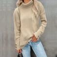 thumbnail image 2 of Duoif Sweaters for Women Trendy Womens Loose Long Sleeve Knit Sweater Casual O Neck Pullover Distressed Sweater Tops Women's Sweaters Womens Tops Khaki XXL, 2 of 5