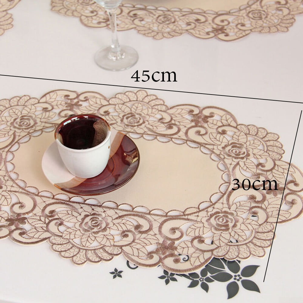 White Embroidered Lace Tablecloth Floral Table Runner Doily Wedding Party Satin White Embroidered Lace Tablecloth Floral Table Runner Doily Wedding Party Satin