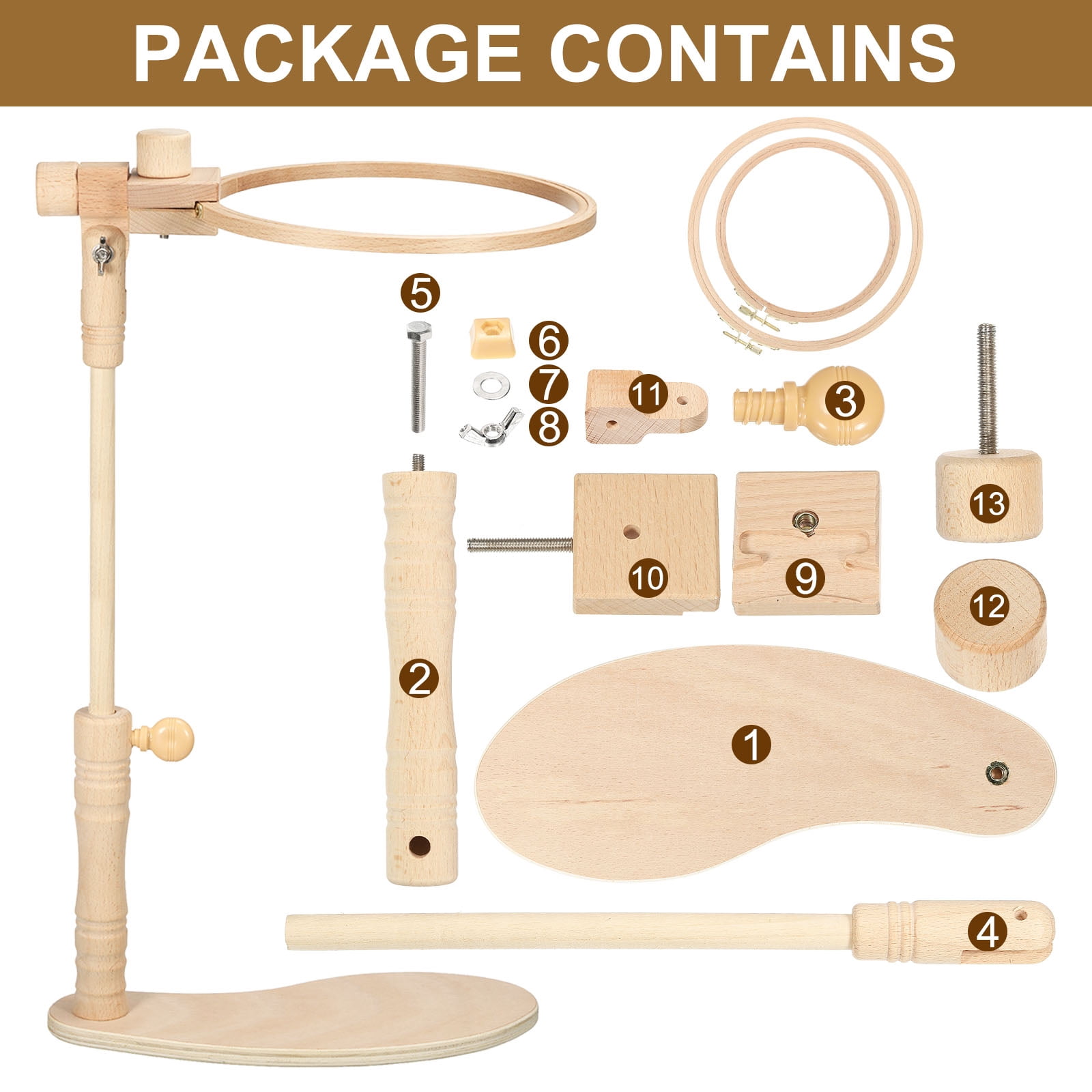 Wood Embroidery Stand with 2 Pcs 6" 8" Hoops Adjustable Rotated Embroidery Frame Stand