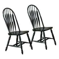 Maklaine Comfort Windsor Dining Side Chairs Black/Cherry Solid Wood Set of 2