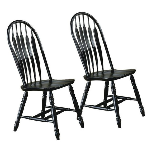 Maklaine Comfort Windsor Dining Side Chairs Black/Cherry Solid Wood Set of 2