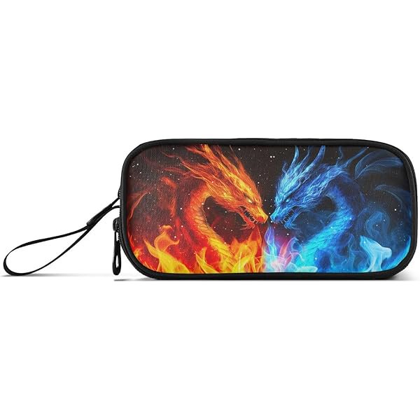 wonima02 Dragon Water Fire Pencil Case Box for kids Teens Boys Girls Large Pencil Pouch with Zipper Compartments Big Capacity Stationery Pen Bag Organizer for Kids Teens Adults School Office