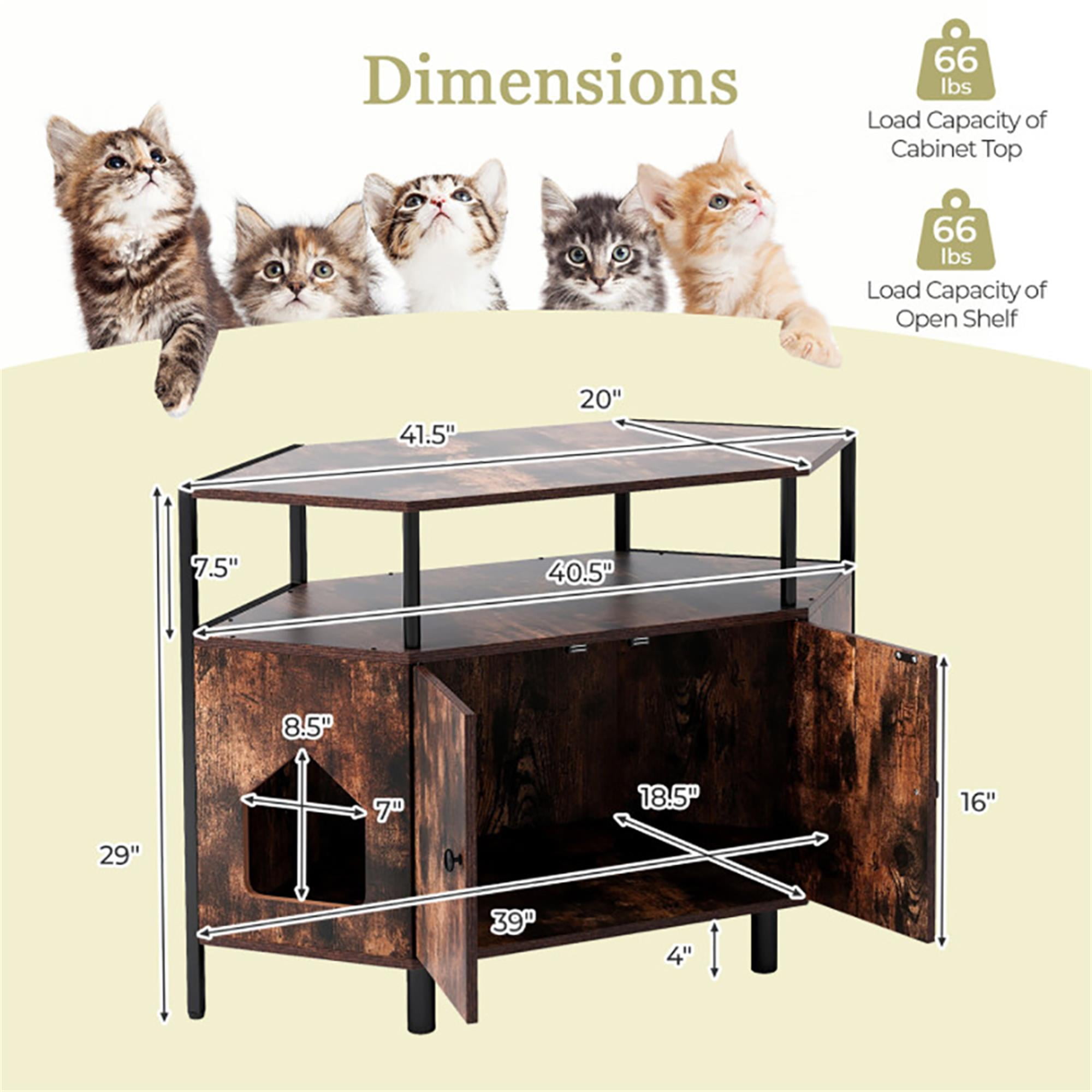 Kadyn 41" Large Hidden Cat Litter Box Furniture with Shelf, Wood Sturdy Cat Washroom Enclosure Cat House Storage with 2 Entrances, Brown