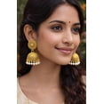 thumbnail image 3 of Traditional Gold Plated Jhumka Earrings with Pearl Drops – Ethnic Indian Statement Jewelry for Women, Festive Wedding Party Accessory, 3 of 3