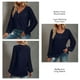 thumbnail image 5 of Camisas con costuras de encaje para mujer Camisas con cuello redondo y botones en la parte delantera Jersey cómodo de manga larga Azul marino S, 5 of 6