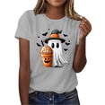 thumbnail image 3 of Women's Halloween Graphic Tees Funny Ghost Witch Hat T-Shirts Short Sleeve Crewneck Pumpkin Coffee Print Fall Casual Holiday Party Tops Cute Novelty Shirts, 3 of 6
