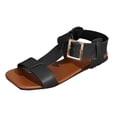 thumbnail image 6 of Dakaela Flat Sandals for Women Square Open Toe T Strap Walking Shoes Leather Footbed Flip Flops Black 9.5, 6 of 7