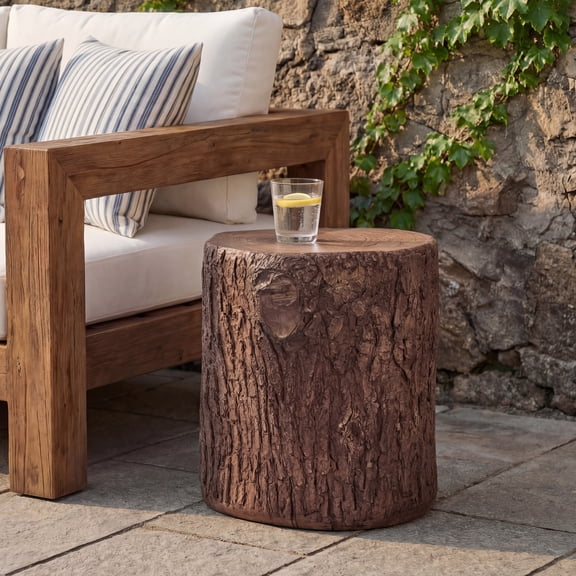Christopher Knight Home 15.3” Tree Stump Side Table, MGO Accent Table with Realistic Wood Texture, Brown